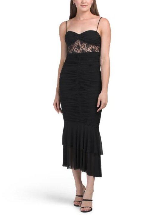 Selfie Leslie Dresses & Skirts - SELFIE LESLIE Cherubim Lace Insert Ruched Midi Dress